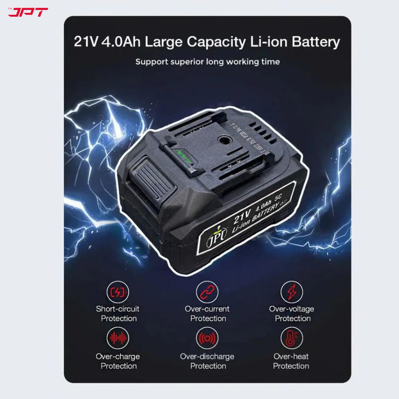 JPT 21-volt Impact Cordless Screwdriver Machine | Brushless Powerful Motor | 1/4’’ All-Metal Hex Chuck | 270N.M Torque | 3000RPM Variable Speed | 4000mAh Battery | 6 Driver Bits Included