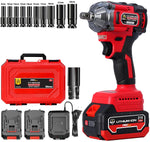 JPT COMBO PRO SERIES 350NM 21V CORDLESS IMPACT WRENCH WITH 2 BATTERIES AND 10 PCS DEEP IMPACT SOCKET SET 1/2" (8MM TO 24MM) (With 12 Months Motor Warranty)