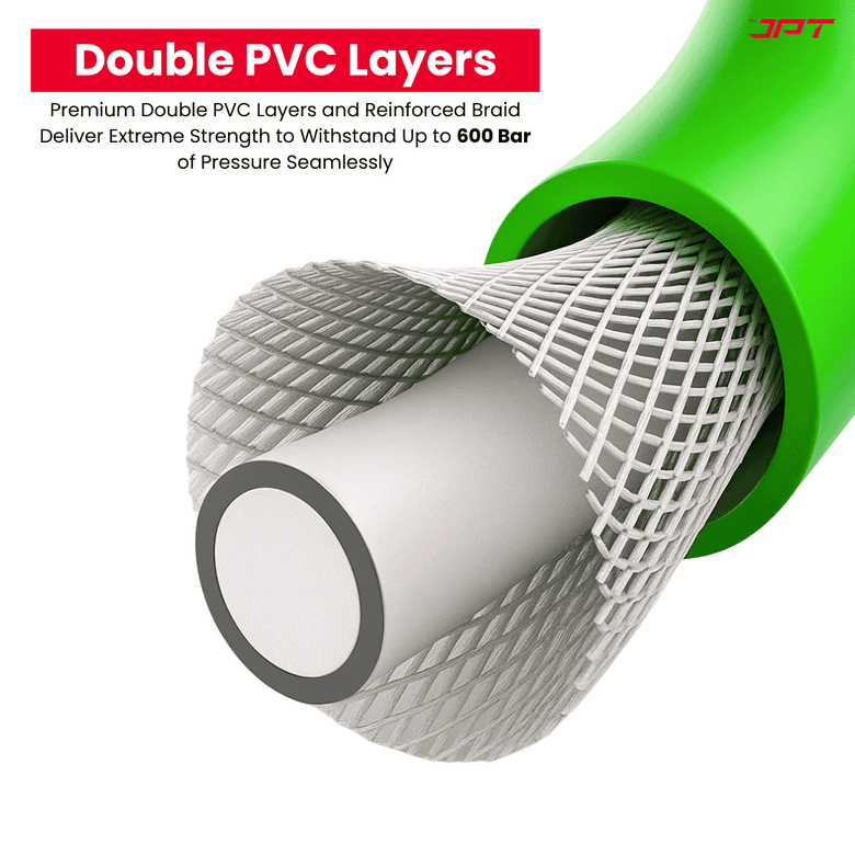JPT Ultra Heavy-Duty 15MTR Flexible High Pressure Washer Hose Pipe | German Standard M22 x 15MM Thread | Up To 600Bar / 8700PSI | Double PVC Layers Build | Tangle & Kink Free Design