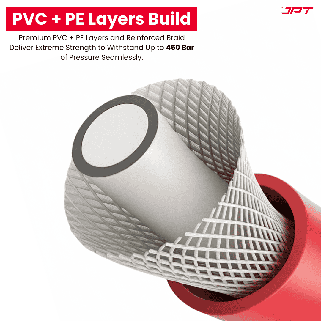 Buy JPT Ultra Heavy-Duty 8m flexible hose pipe for your high-pressure washer — perfect for home use, auto detailing, or industrial cleaning, Buy at best price.