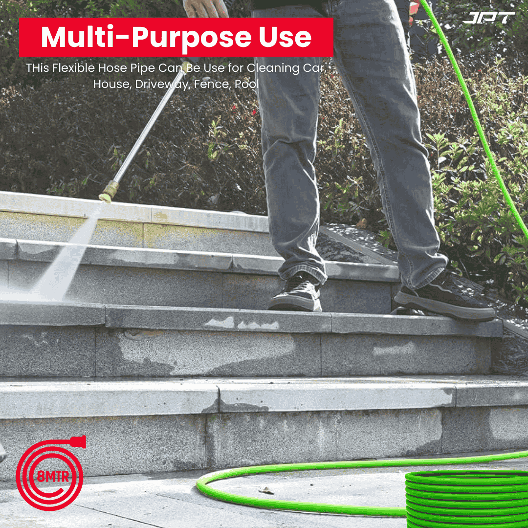 JPT Ultra Heavy-Duty 8MTR Flexible High Pressure Washer Hose Pipe | German Standard M22 x 15MM Thread | Up To 600Bar / 8700PSI | Double PVC Layers Build | Tangle & Kink Free Design
