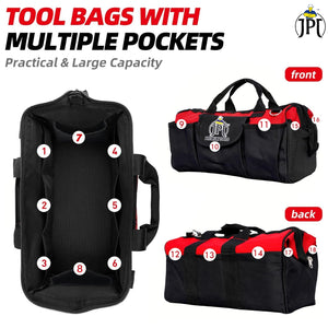 JPT 16-Inch Heavy Duty Waterproof Tool Bag | Oxford Cloth and Fine Stitching Build | Made-In India Bag | Portable Bag for Electrician, Technician, Mechanics, Carpenter, and More