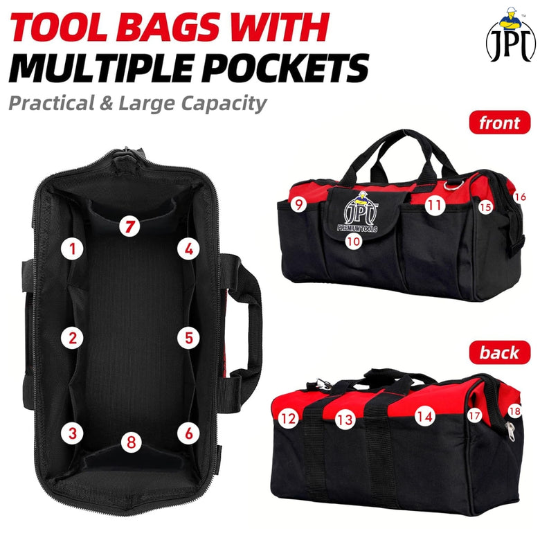JPT 16-Inch Heavy Duty Waterproof Tool Bag | Oxford Cloth and Fine Stitching Build | Made-In India Bag | Portable Bag for Electrician, Technician, Mechanics, Carpenter, and More