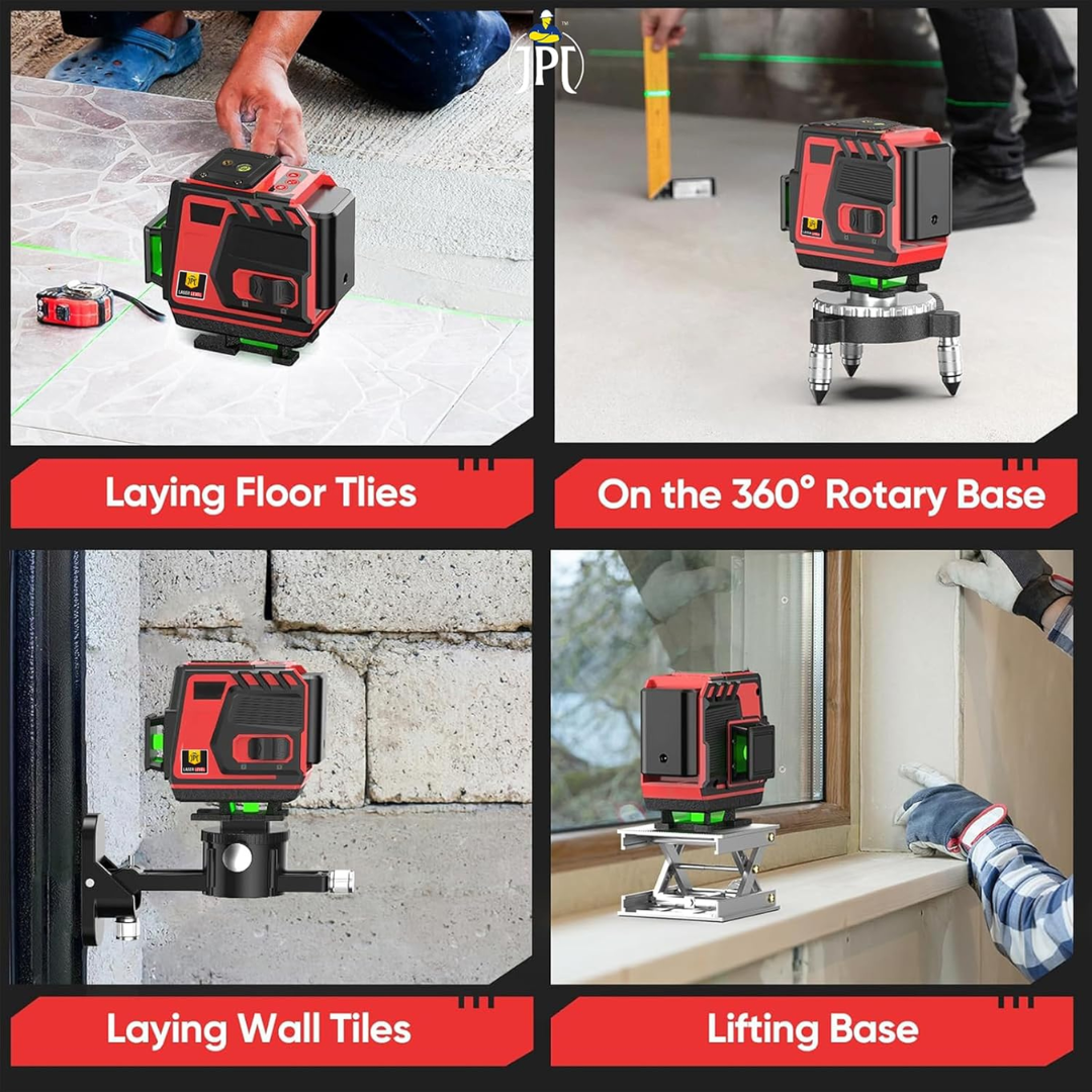 JPT 360° 3D Self-Leveling Laser Level with Mini Tripod – High-Precision Cross Line Tool for Construction, Renovation, and Floor Tiling with Two 1500mAh Batteries, Fast Charger and Durable Case