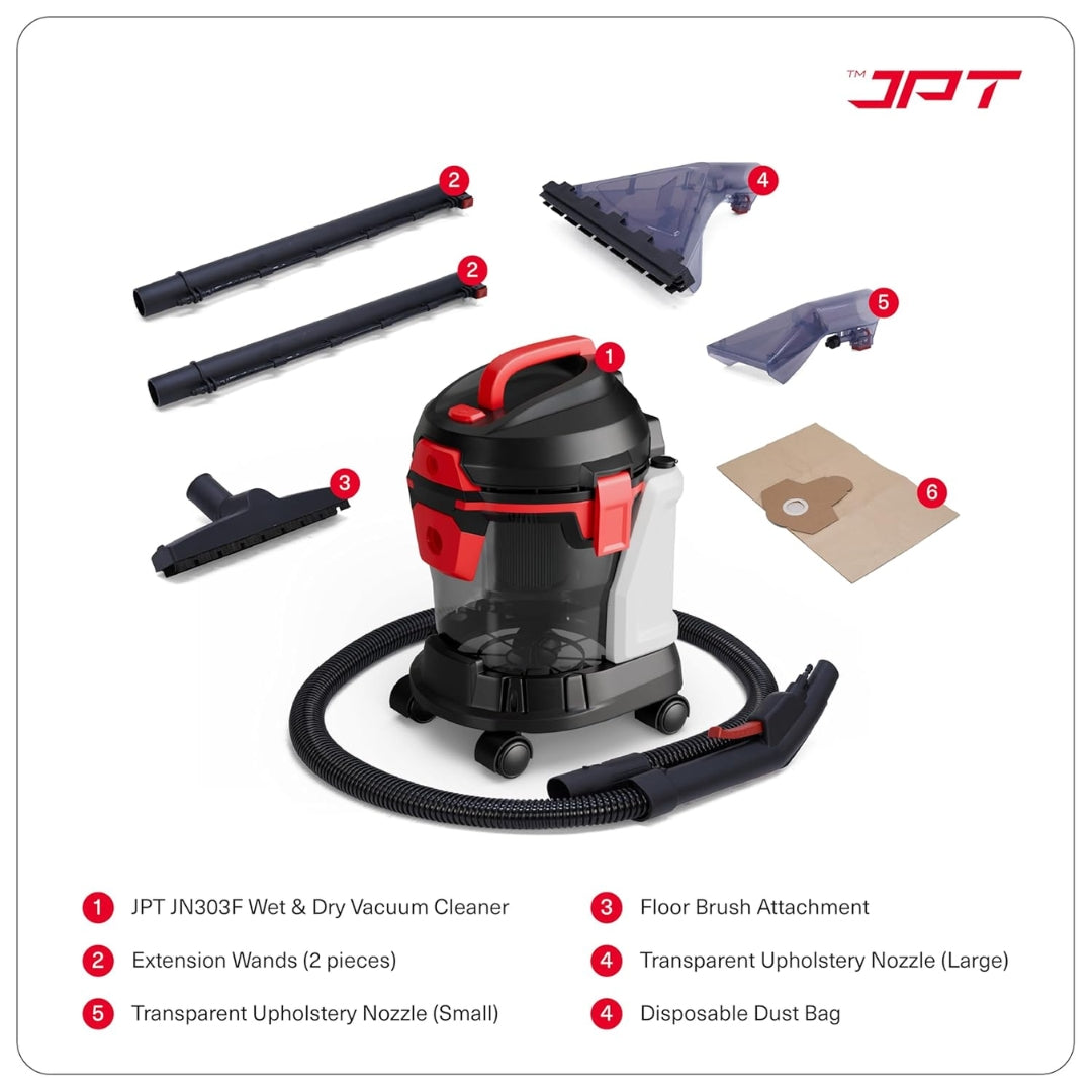 JPT Pro Series 15L Carpet Vacuum Cleaner | 1400W Motor | 17kPa Suction | 15L Tank & 4.5L Soap Tank | Wet & Dry Cleaning | Deep Cleans Carpet, Sofa, Curtains, Mattress, Floors