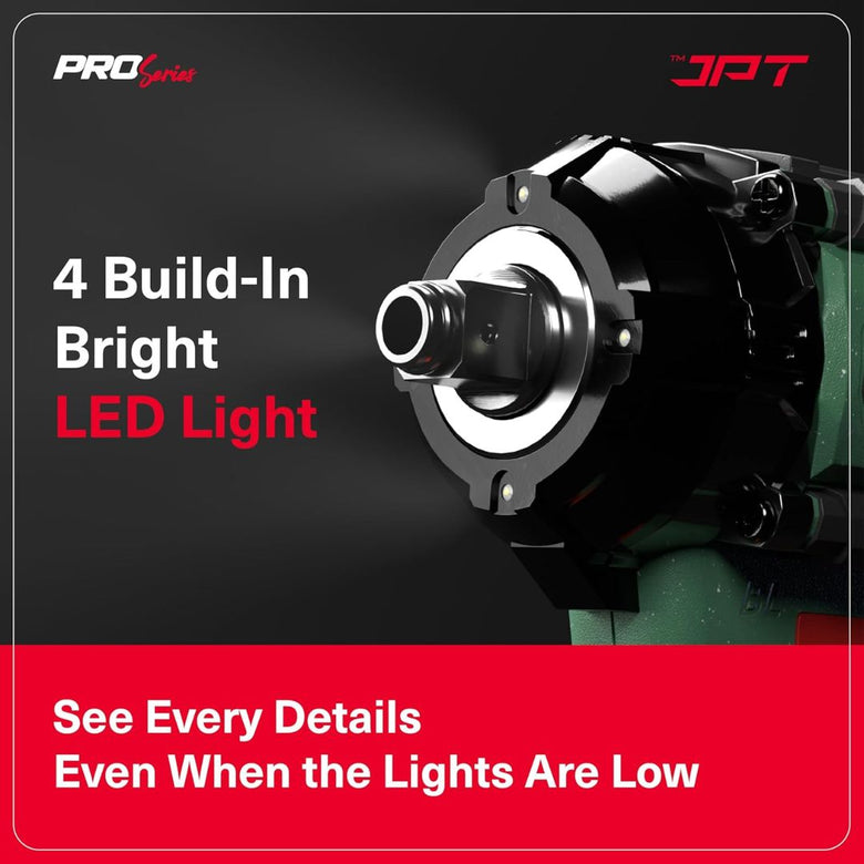 JPT Combo Heavy-Duty Pro Series Cordless Impact Wrench with 10Pcs Impact Socket Set | Brushless Motor | 1/2
