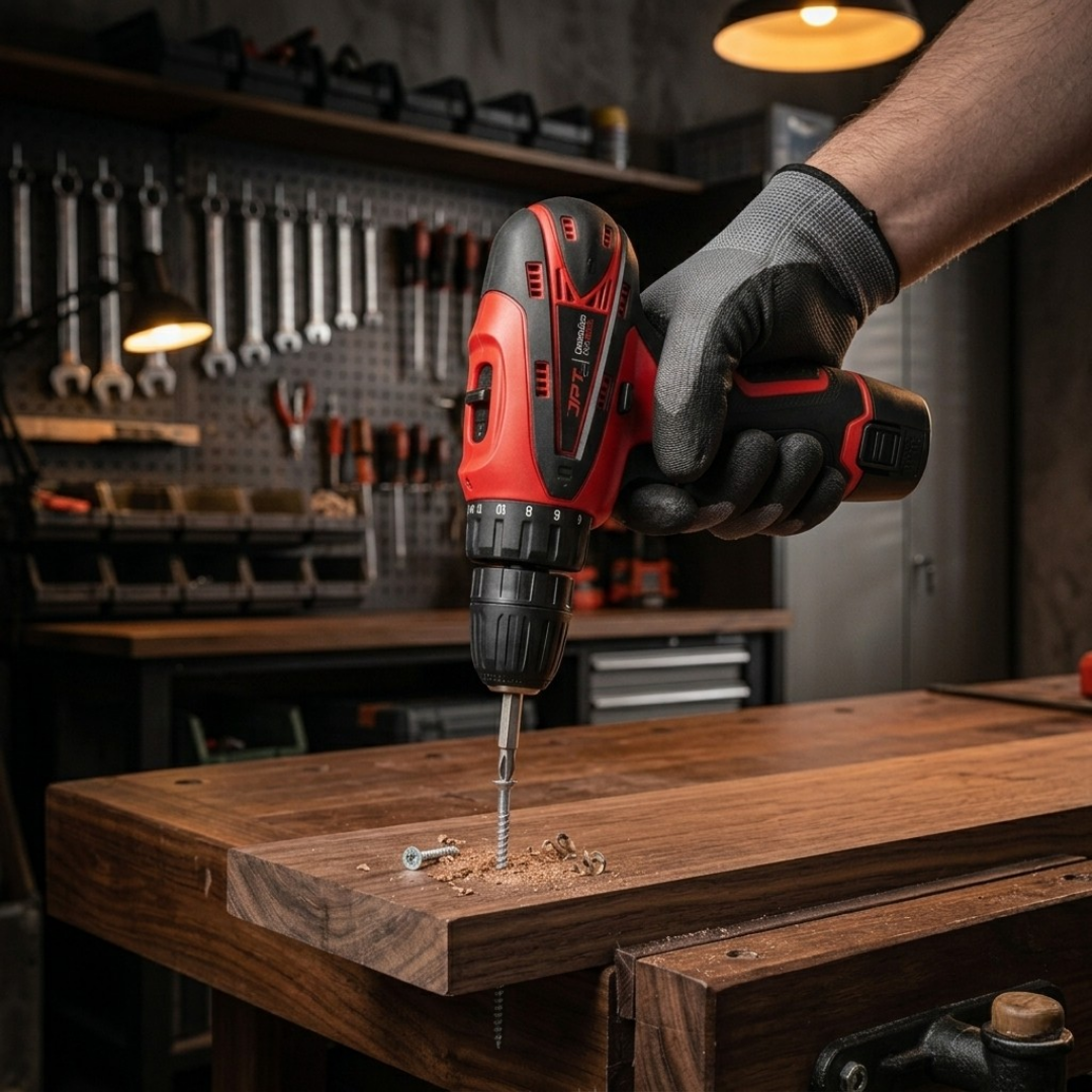 JPT 12-volt Multi-Tasking 3/8-inch Keyless Chuck Cordless Drill Machine | 24 Nm Torque | 1350 RPM Speed | 2 Speed Gear | 18+1 Clutch | 2 x 1500mAh Battery | Fast Charger
