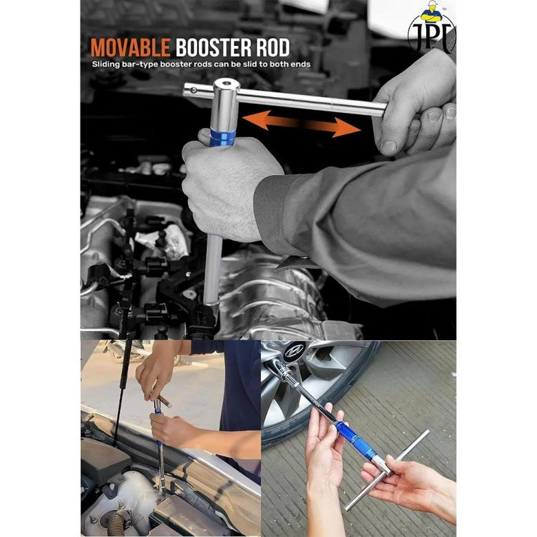 JPT 360° Rotation T Type Socket Wrench 1/2 (12.5mm) Detachable T-bar Spanner for Hex/Twelve Angle Socket Sleeve Tools