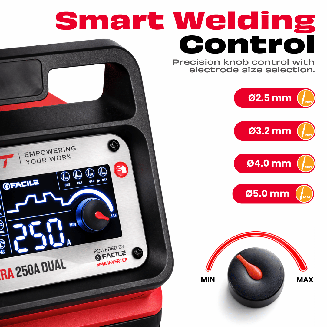 JPT 250A Ultra Heavy Duty Dual Phase ARC/MMA Inverter Welding Machine (220V / 380V) with Lift TIG, VRD, Hot Start, Arc Force, Anti-Stick & Digital Display