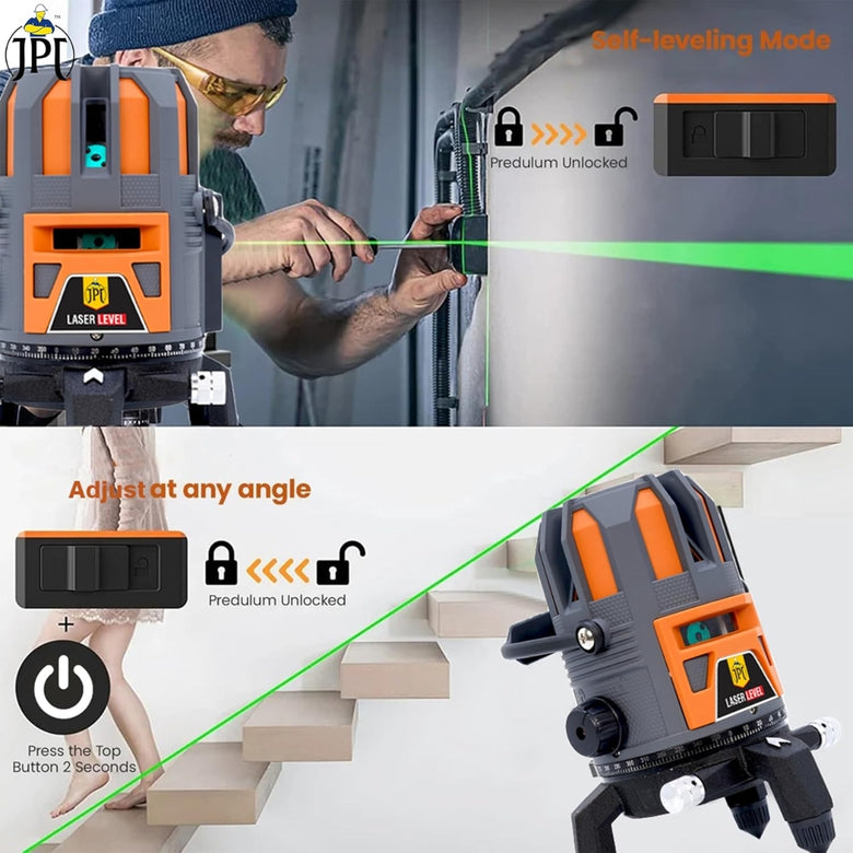 JPT 360° 4D Self-Leveling Laser Level with Mini Tripod – High-Precision Cross Line Tool for Construction, Renovation, and Floor Tiling with Two 1500mAh Batteries, Fast Charger and Durable Case