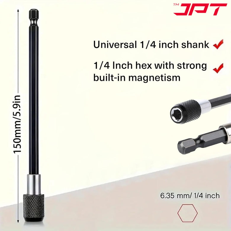 JPT 1/4-Inch Hex Shank Magnetic Bit Holder | Quick Release Screwdriver Extension Bar | 150MM Drill Bit Holder with Adjustable Collar for Impact Driver & Electric Drill