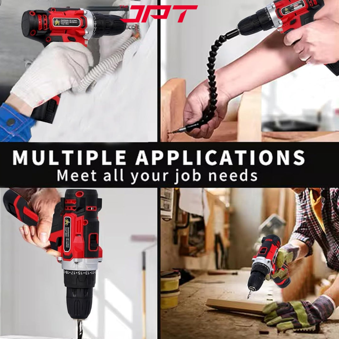 JPT Heavy-Duty 12V Pro Series Cordless Drill Machine | 45N.M. Torque | 1950 RPM Speed | 25+1 Torque Setting | 2 Speed Modes | 3/8