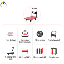 JPT Heavy Duty Small Folding Hand Trolley | 150 KG Weight Lifting Capacity | 360° Durable Swivel Wheels | Foldable Push Hand Cart For Loading And Storage | Red Colour