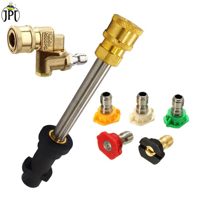 Grab the best pressure washer accessories combo of five 1/4" pressure washer nozzles with 180° rotation pivoting coupler & pressure washer adapter for karcher.