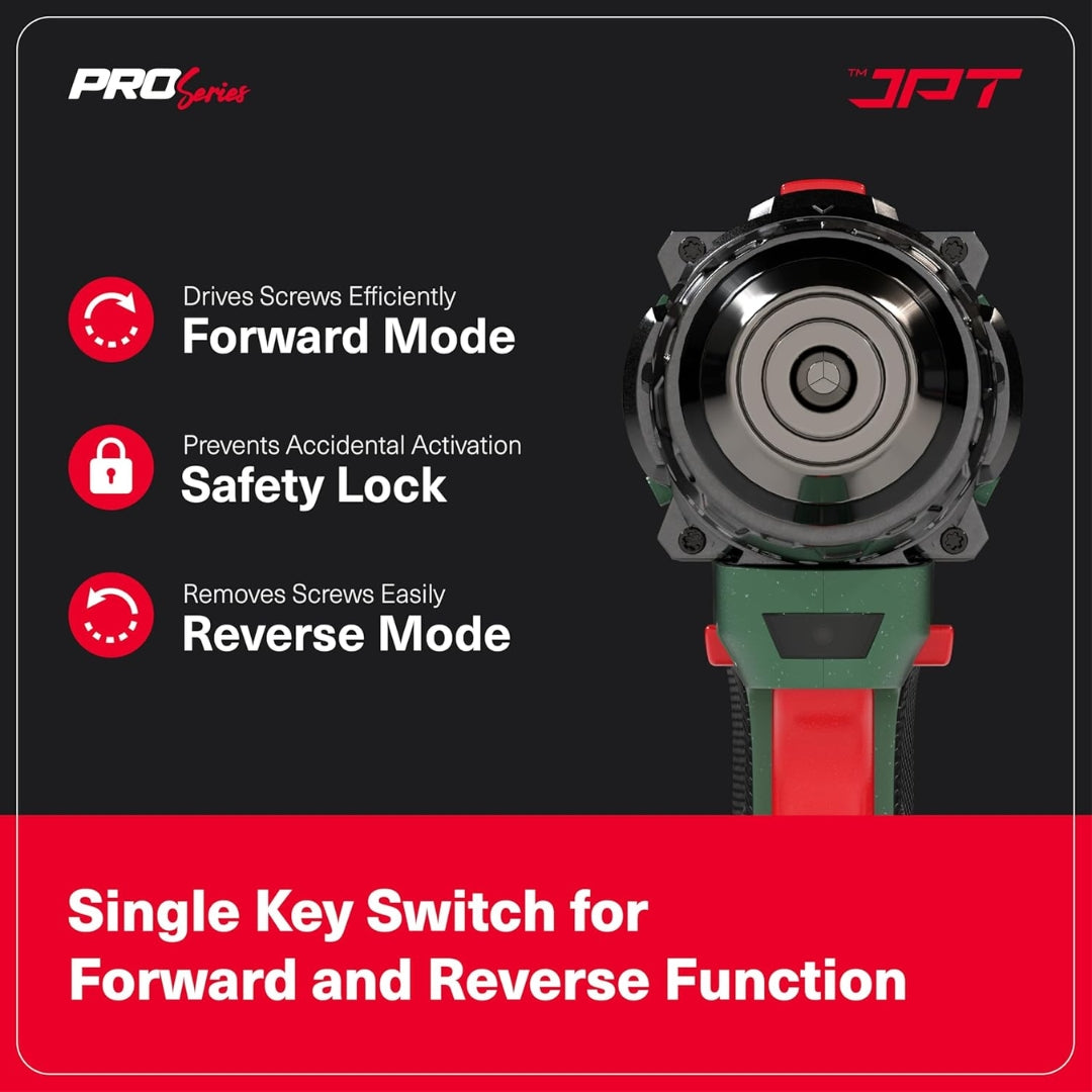 JPT Pro Series Brushless 21-volt Cordless Impact Drill Machine with 65N.m Torque | 1700 RPM Speed | 25+3 Gears | 2 Speed Modes | 3/8