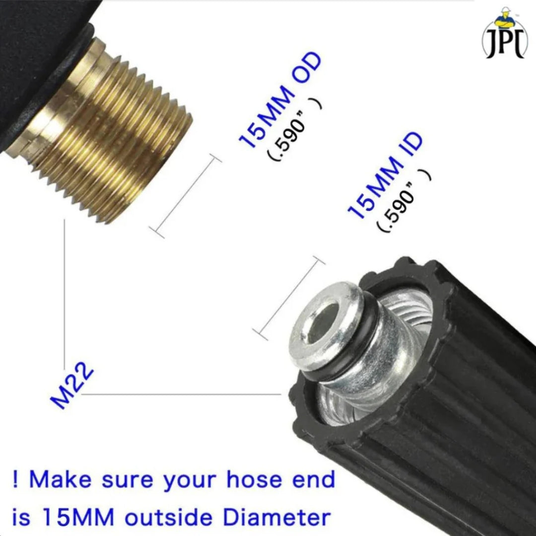 JPT Heavy Duty 8-Metre Super Flexible Pressure Washer Hose Pipe | American Standard M22 Thread With O-Ring Seals | Up To 2700 PSI Pressure | Compatible With Many Washer Brands | M22-15mm Thread Fitting Included