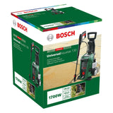 Buy Bosch high pressure washer Universal Aquatak 130, featuring 1700W motor, 130bar pressure, 7 l/h water flow, 3-in-1 nozzle, and much more at the best price.