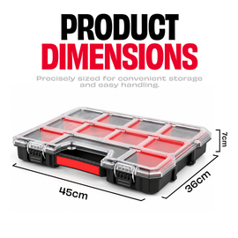 JPT Shallow Tool Organizer Box with 8 Removable Containers and Dividers, Heavy-Duty Storage Case with Transparent Lid for Tools, Hardware, Screws, and Small Items