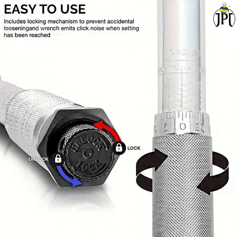 JPT Ajustable Torque Wrench Ratchet Spanner Set | 28 - 210 Nm Torque Power | 1/2-Inch Drive Click Spanner with 17mm, 19mm, 21mm Sockets | Best Hand Tool for Professional Automotive Repairs