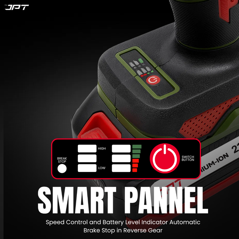 JPT Combo Heavy-Duty Pro Series 21v Cordless Impact Wrench with 10Pcs Socket Set | Brushless Motor | 750N.M Torque | 4200RPM Speed | 3”2 Shank | 3 Variable Speed | 4000mAh Battery & Fast Charger | For Cars, Bikes & Garage Use