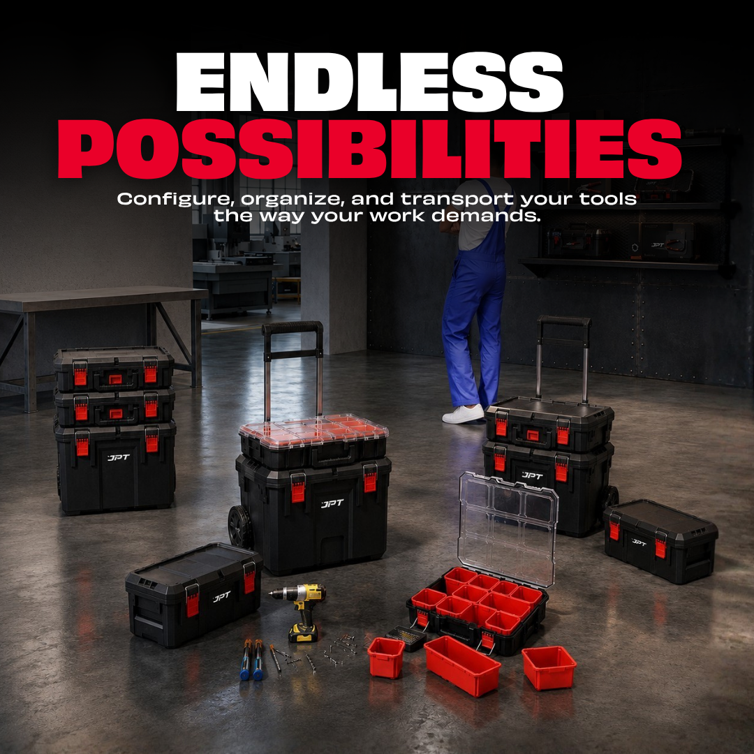 JPT Ultra Heavy Duty 5-Piece Modular Tool Box with 8" Rugged Wheels