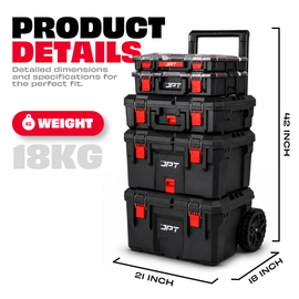 JPT Ultra Heavy Duty 5-Piece Modular Tool Box with 8" Rugged Wheels