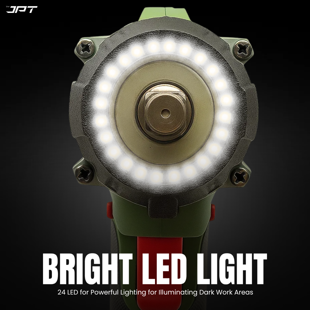 Buy JPT Pro Series cordless impact wrench with 10pcs socket, feature 750nm torque output, 4200rpm speed, 4.0Ah battery, 24 LED light and more at the best price.