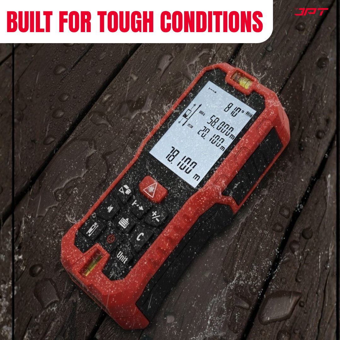 Buy JPT 70M Digital Laser Distance Meter with distance, area, volume & indirect height calculation — ideal for site engineers, contractors & interior projects.