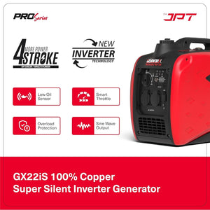 JPT Genworx GX24iS Petrol Electric Generator | 79.7cc 4-stroke Ohv | 2200 Peak Watts Power | 5L Fuel Tank | 4 Hours Running at Quarter-Load | 2.2kW Electric Generator for Home and Outdoor