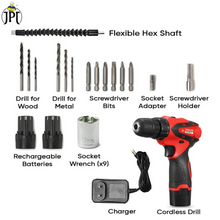 JPT 12-volt Cordless Drill Machine with 24-Piece Bits And Sockets Set | Clearance Sale 2024