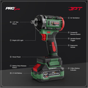 JPT Combo Heavy-Duty Pro Series Cordless Impact Wrench with 10Pcs Impact Socket Set | Brushless Motor | 1/2