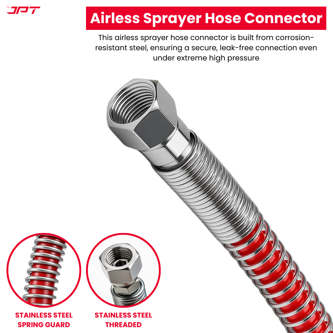JPT 1/4" 15M Airless Paint Sprayer Hose, High-Flex PVC with Stainless Steel Spring Guard, 3300 PSI (228 Bar) Pressure Handle, SS Threaded Connection for Professional Paint Spray Machines