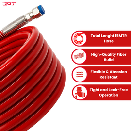 JPT 1/4" 15M Airless Paint Sprayer Hose, High-Flex PVC with Stainless Steel Spring Guard, 3300 PSI (228 Bar) Pressure Handle, SS Threaded Connection for Professional Paint Spray Machines