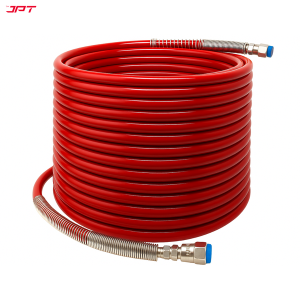 JPT 1/4" 15M Airless Paint Sprayer Hose, High-Flex PVC with Stainless Steel Spring Guard, 3300 PSI (228 Bar) Pressure Handle, SS Threaded Connection for Professional Paint Spray Machines