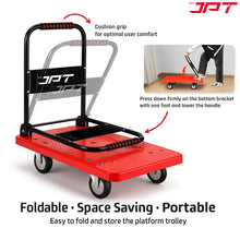Buy the JPT big folding Hand Trolley for industrial, warehouse, office & home use. This trolley features 400kg loading capacity, 360° swivel wheels, and more.