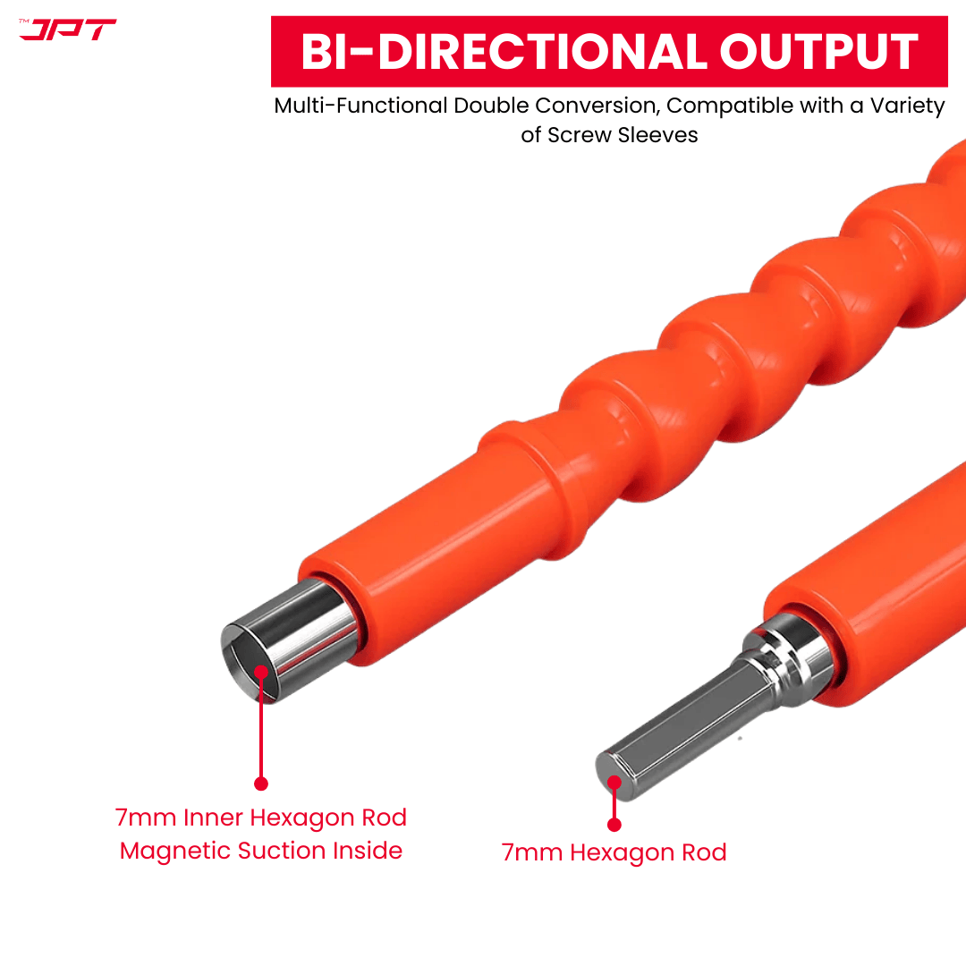 JPT 7.5-inch Long Flexible Drill Bit Extension | Hex Soft Shaft Extension for Screwdrivers & Drills | Bendable, Rotatable, and Flexible Shaft for Tight Spaces, Furniture, Electrical & Computer Repairs