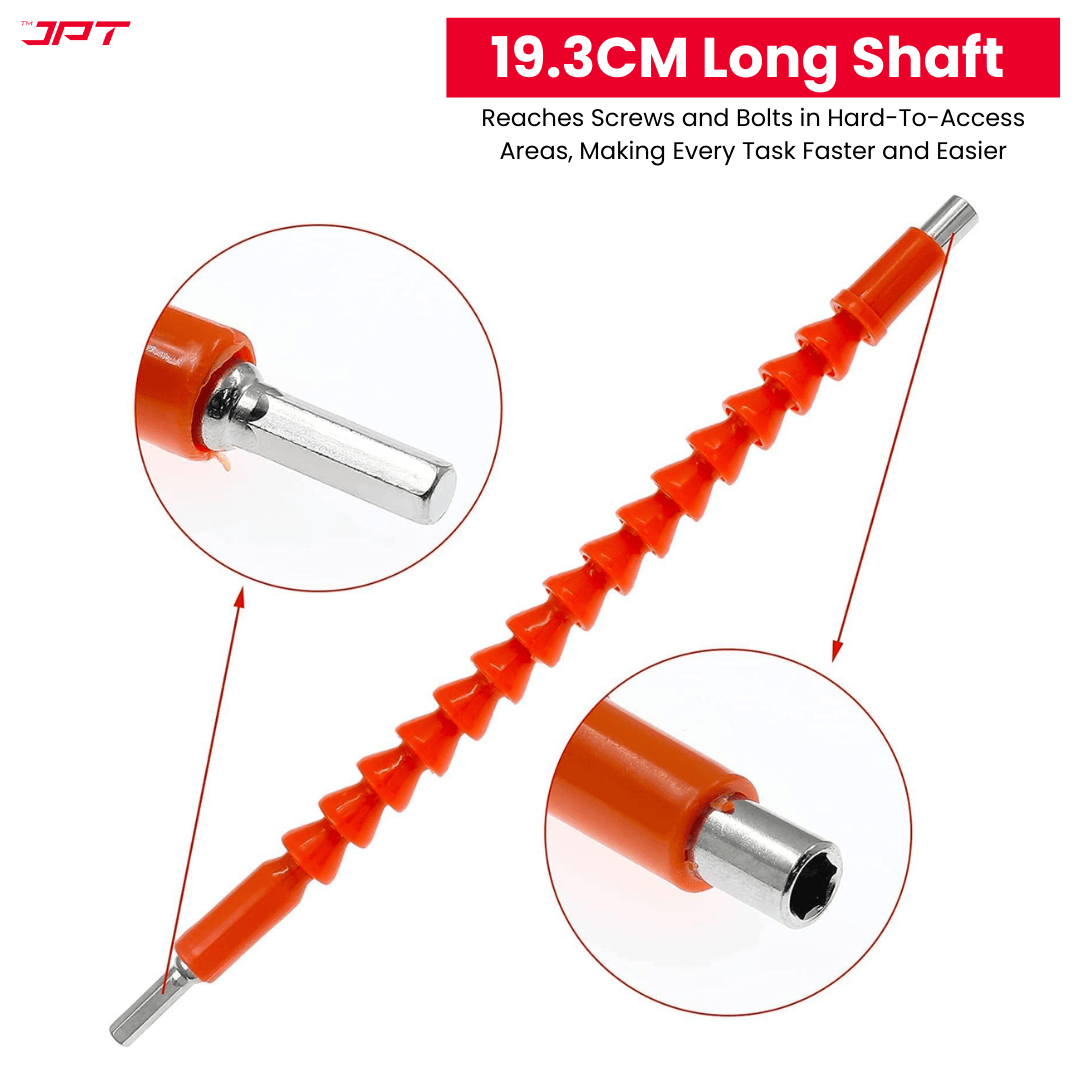 JPT 7.5-inch Long Flexible Drill Bit Extension | Hex Soft Shaft Extension for Screwdrivers & Drills | Bendable, Rotatable, and Flexible Shaft for Tight Spaces, Furniture, Electrical & Computer Repairs