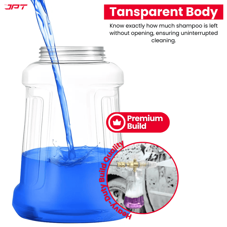 JPT Heavy-Duty Pro Foam Cannon | Solid Brass Head | 70 Bar Power & 4000 PSI Pressure | 1.1 mm Orifice | 1-Litre Transparent Bottle | Adjustable Spray Nozzle & Knob