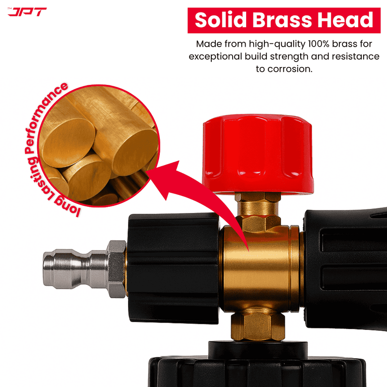 JPT Heavy-Duty Pro Foam Cannon | Solid Brass Head | 70 Bar Power & 4000 PSI Pressure | 1.1 mm Orifice | 1-Litre Transparent Bottle | Adjustable Spray Nozzle & Knob