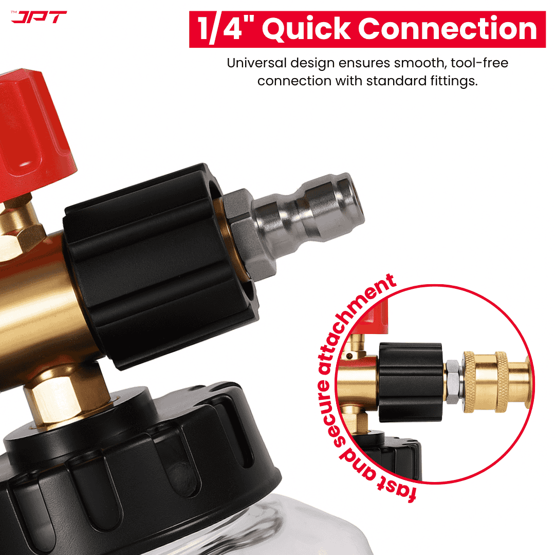 Get every time the thick foaming for your cleaning with JPT Pro Foam Cannon, featuring ABS build, brass head, 1.1mm orifice, 1L capacity and more.