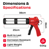 JPT Pro Series Ultra Heavy-Duty Silicone Gun | Industrial Grade ABS Frame | With Built-in Nozzle Cutter and Puncture Tool | For Construction & Industrial Works