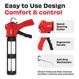 JPT Pro Series Ultra Heavy-Duty Silicone Gun | Industrial Grade ABS Frame | With Built-in Nozzle Cutter and Puncture Tool | For Construction & Industrial Works