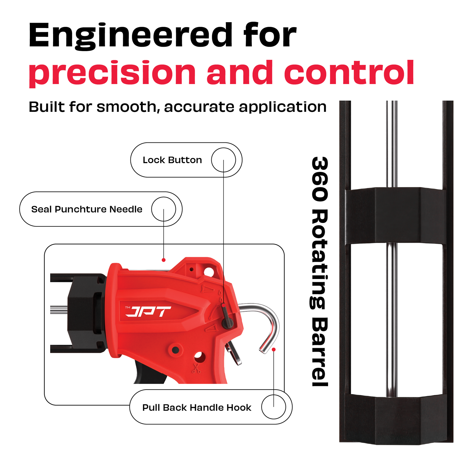 JPT Pro Series Ultra Heavy-Duty Silicone Gun | Industrial Grade ABS Frame | With Built-in Nozzle Cutter and Puncture Tool | For Construction & Industrial Works