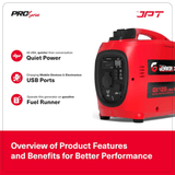 Buy JPT GX12iS 1.2kVA portable electric generator for camping, outdoor & home use. Get 53.2cc 4-stroke engine, 3l fuel tank, 4.2 hrs runtime & much more features