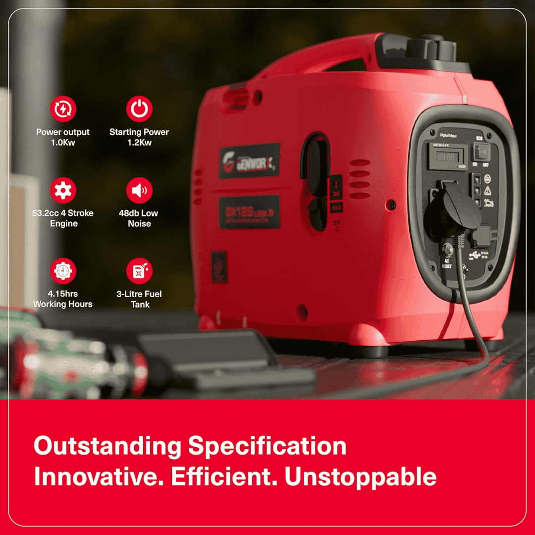 Buy JPT GX12iS 1.2kVA portable electric generator for camping, outdoor & home use. Get 53.2cc 4-stroke engine, 3l fuel tank, 4.2 hrs runtime & much more features