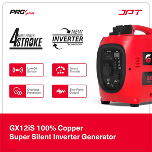 JPT GX12iS 1.2kVA Portable Electric Generator | Silent 48dB, 53.2cc 4-Stroke Engine, 3L Fuel Tank, 4.2 Hrs Runtime | Compact Manual Start Backup Power for Camping, Outdoor & Home Use