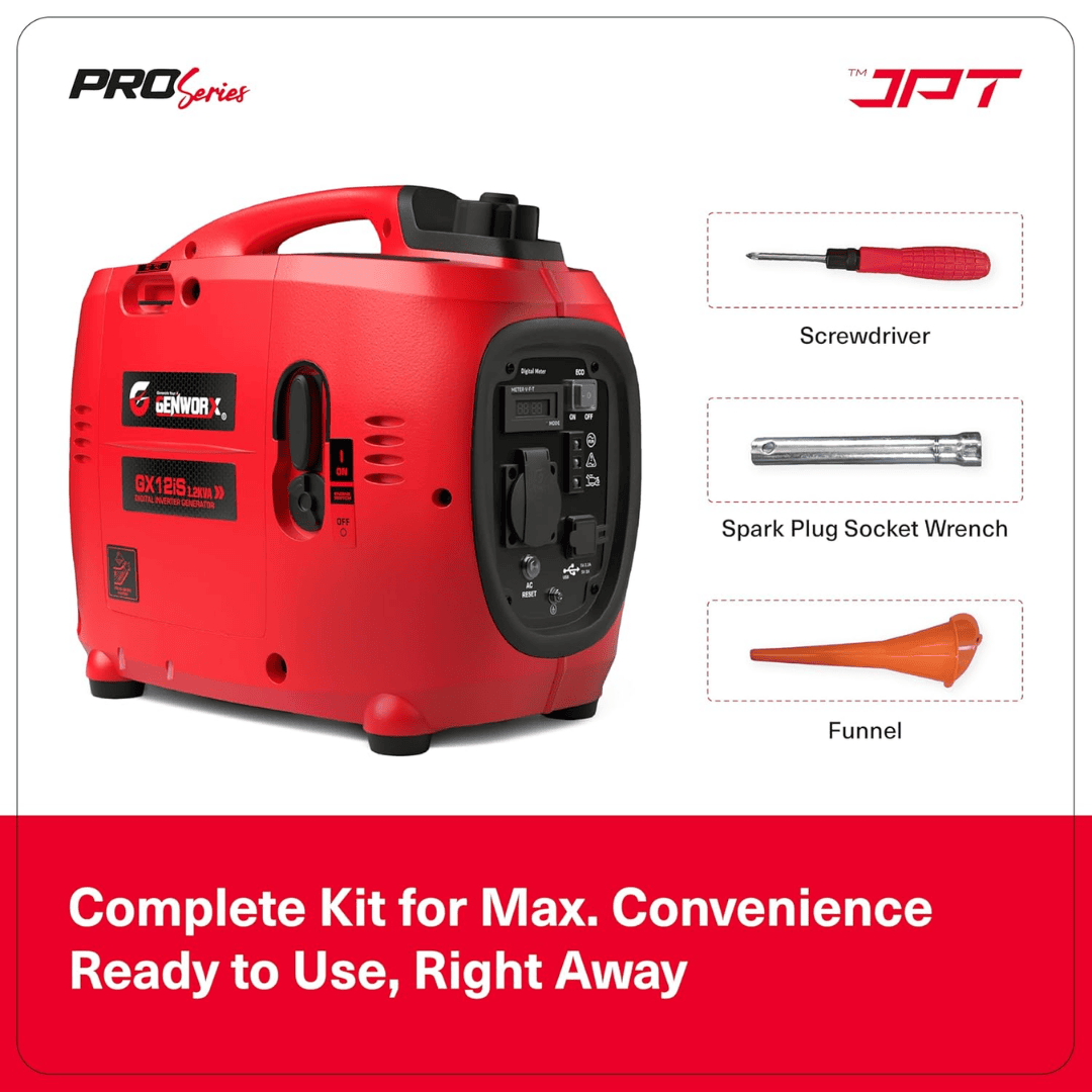JPT GX12iS 1.2kVA Portable Electric Generator | Silent 48dB, 53.2cc 4-Stroke Engine, 3L Fuel Tank, 4.2 Hrs Runtime | Compact Manual Start Backup Power for Camping, Outdoor & Home Use