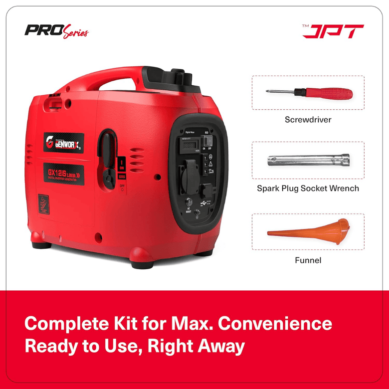 JPT GX12iS 1.2kVA Portable Electric Generator | Silent 48dB, 53.2cc 4-Stroke Engine, 3L Fuel Tank, 4.2 Hrs Runtime | Compact Manual Start Backup Power for Camping, Outdoor & Home Use