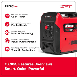 JPT Genworx GX30iS 3.2kVA Portable Electric Generator | 120cc 4-Stroke OHV Engine | 6L Fuel Tank, 4.5Hr Runtime | Push-Button & Recoil Start | Super Quiet 59dB for Home, Camping & Outdoor Use