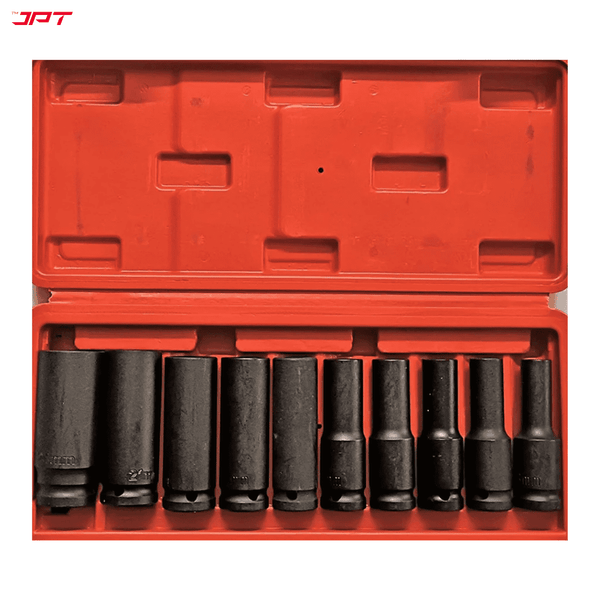 Buy now the JPT heavy-duty 10-piece deep impact wrench socket set at best price. This set comes with wide selection of metric sockets from 8mm to 24mm. Buy Now